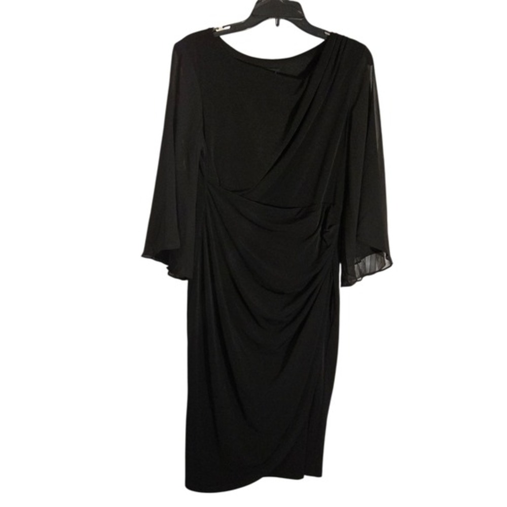 Connected Apparel Black Draped Sleeve Sheath Dress Women's Sz 8 Evening Cocktail